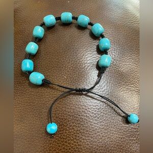 Dyed Howlite Stone Bead Adjustable Bracelet with crocheted black cord J058